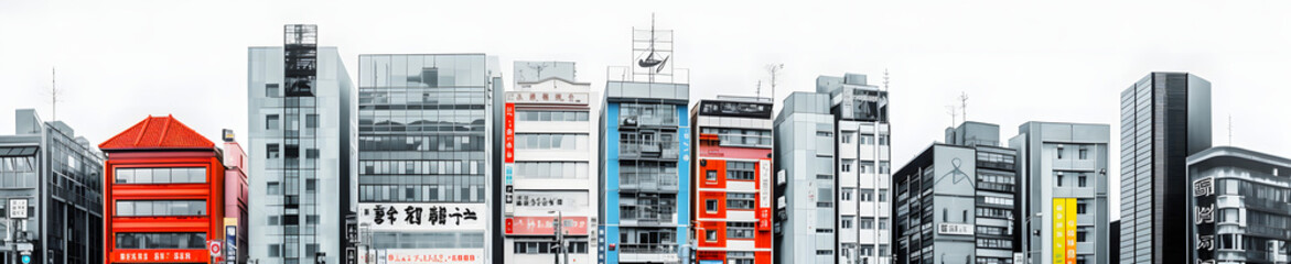 白い背景に彩り豊かな建物が並ぶ No.022 | Colorful Buildings on a White Background Generative AI