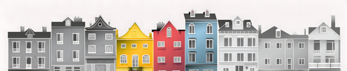 白い背景に彩り豊かな建物が並ぶ No.012 | Colorful Buildings on a White Background Generative AI