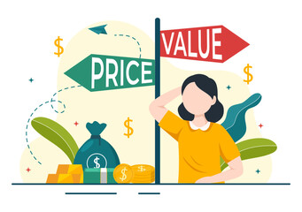 Compare Prices Vector Illustration of Inflation in Economy, Scales with Price and Value Goods in Flat Cartoon Hand Drawn Landing Page Templates