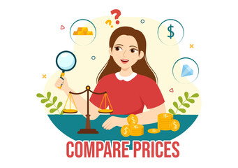 Compare Prices Vector Illustration of Inflation in Economy, Scales with Price and Value Goods in Flat Cartoon Hand Drawn Landing Page Templates
