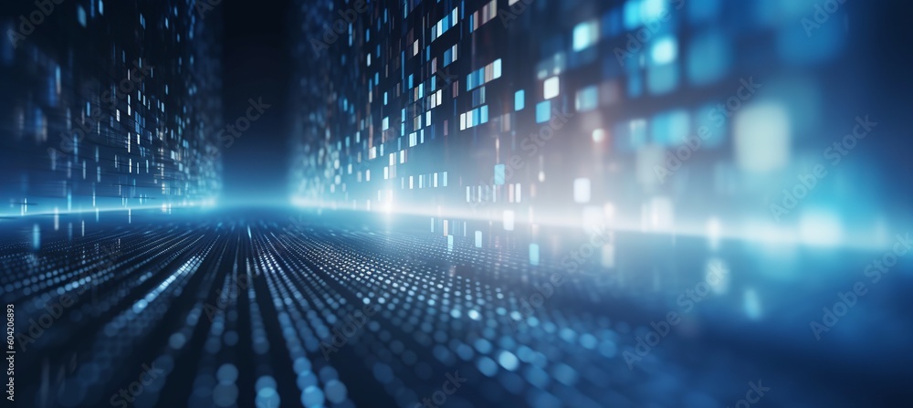 Leinwandbilder Cyber data particles stream flow visualization system technology background. Generative AI technology.