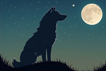 Black wolf howling at moon. Generative Ai