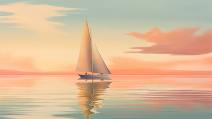 A reflective evening scene of a ship