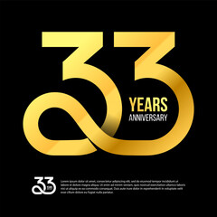 33 Th Anniversary Numbers Modern Gold Concept Logo. 33 Years Logotype. 33 Years Design Template. Vector Illustration - obrazy, fototapety, plakaty