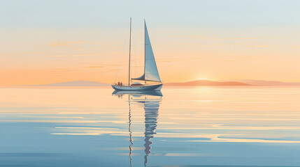 Fototapeta premium A reflective evening scene of a ship