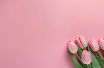 Pink Tulips On A Pink Background At A Distance, In The Sty