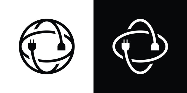 logo design world and electrical cable icon vector illustration