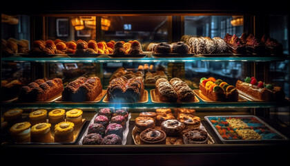 A tempting display of gourmet baked pastries and sweet treats generated by AI