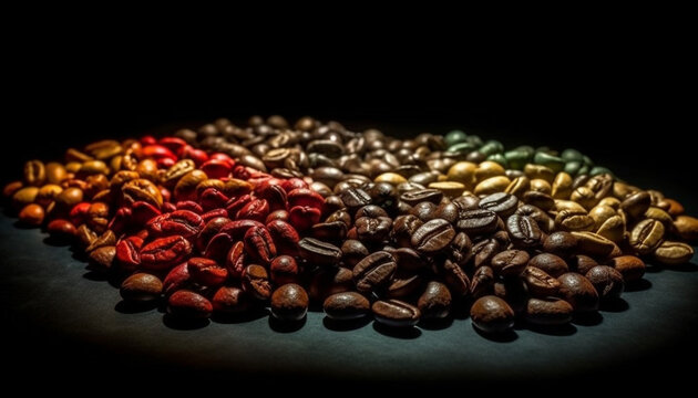 Dark, scented bean heap a gourmet coffee addiction generated by AI