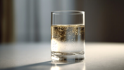A refreshing liquid wave pours into a crystal drinking glass generated by AI