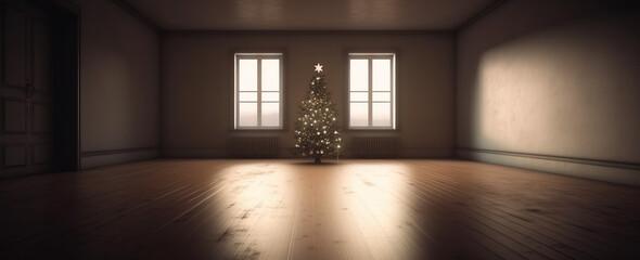 Christmas Tree, In The Style Of Rustic Scenes, room with a window