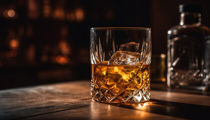 Luxury whiskey bar dark wood, gold, and elegance Cheers generated by AI