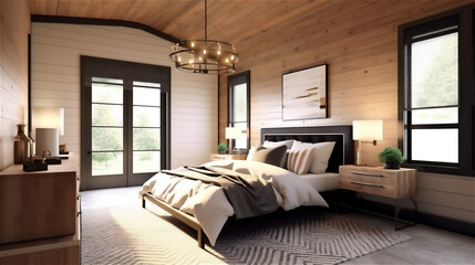 Generative AI, Rustic Modern Farmhouse Bedroom Design