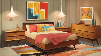 Generative AI, Mid-Century Modern Bedroom Design