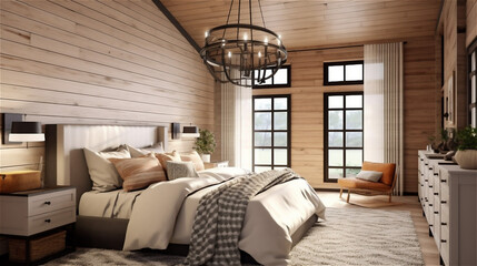 Generative AI, Rustic Modern Farmhouse Bedroom Design