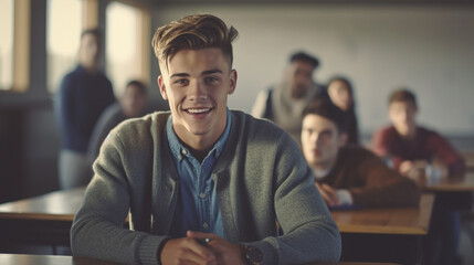 Fototapeta premium young adult man, school classroom, teaching and training, school education or university. Generative AI