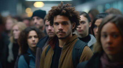Obraz premium bad mood, crowd, dense crowd or queue, fictional place and happening, young adult people. Generative AI