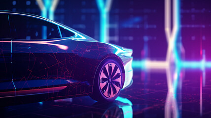 Obraz na płótnie Canvas Electric lights car futuristic banner background, Generative Ai