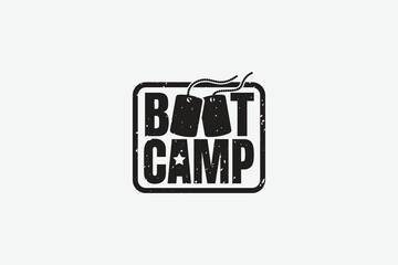 boot camp logo with a combination of gruunge boot camp lettering and military necklace