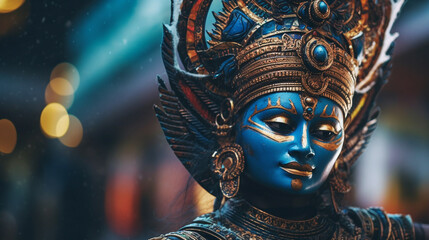 Fototapeta premium Fictional statue, buddhism, in the mountains, tropical travel destination, fictional place