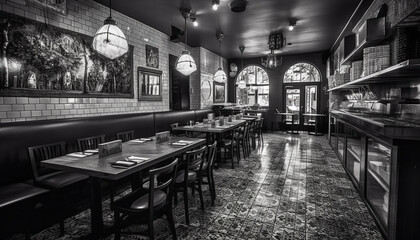 A modern, elegant library with black and white decor generated by AI