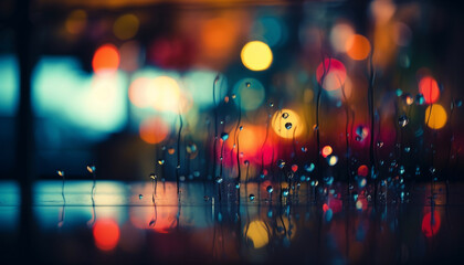 Fototapeta na wymiar Raindrop reflections on bright, defocused window create abstract backdrop generated by AI