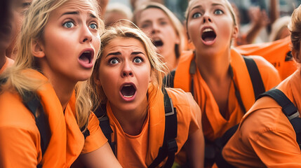 Obraz premium group of young people and young girls teenagers are upset, fictional reason