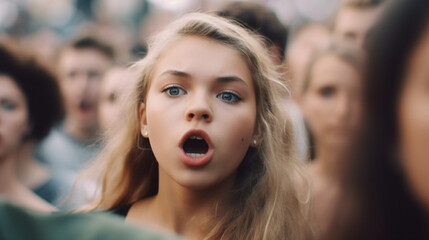 Obraz premium group of young people, young girls teenagers are upset, fictional reason