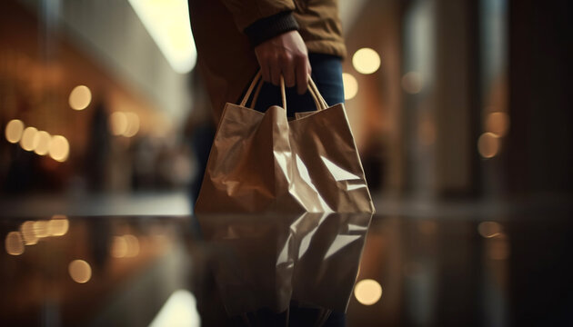 One young adult carrying luxury shopping bag in city mall generated by AI