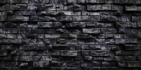 Black brick stone wall texture copy space background by generative AI tools