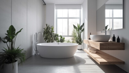 Modern elegance in a clean, bright bathroom with luxury fixtures generated by AI