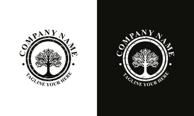 Tree of Life, oak banyan leaf and root seal emblem stamp logo design inspiration
