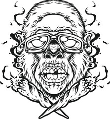 Scary funky zombie gorilla monster smoking marijuana logo illustration silhouette for your work logo, merchandise t-shirt, stickers and label designs, poster, greeting cards adver