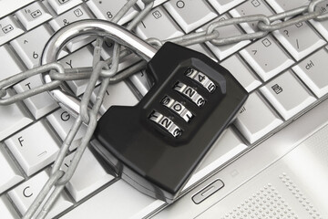 Data protection in 2024. Padlock with numbers 2024 and chain on computer keyboard.
