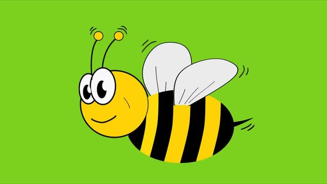 Flying honey bee loop animation green screen. bee and flower
