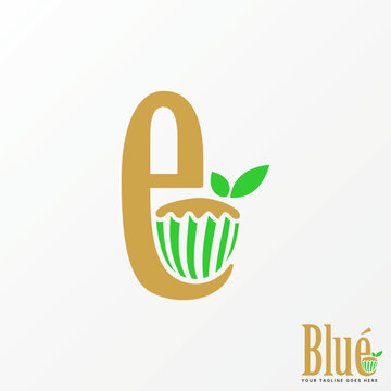 Simple and unique letter or word E serif font with cake or muffin and leaves image graphic icon logo design abstract concept vector stock. Can be used as a symbol related to initial or food