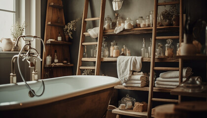 Obraz na płótnie Canvas Modern luxury bathroom with rustic elegance and clean simplicity design generated by AI