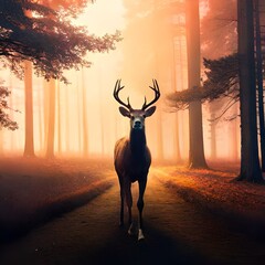 Moose in the forest with a mystical and exotic atmosphere, great for business, projects, websites, articles, etc. Technology from Generative Ai