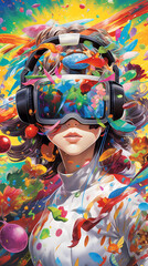 hand drawn illustration of a girl wearing VR glasses
