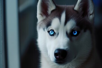 beautiful husky dog with piercing blue eyes up close Generative AI