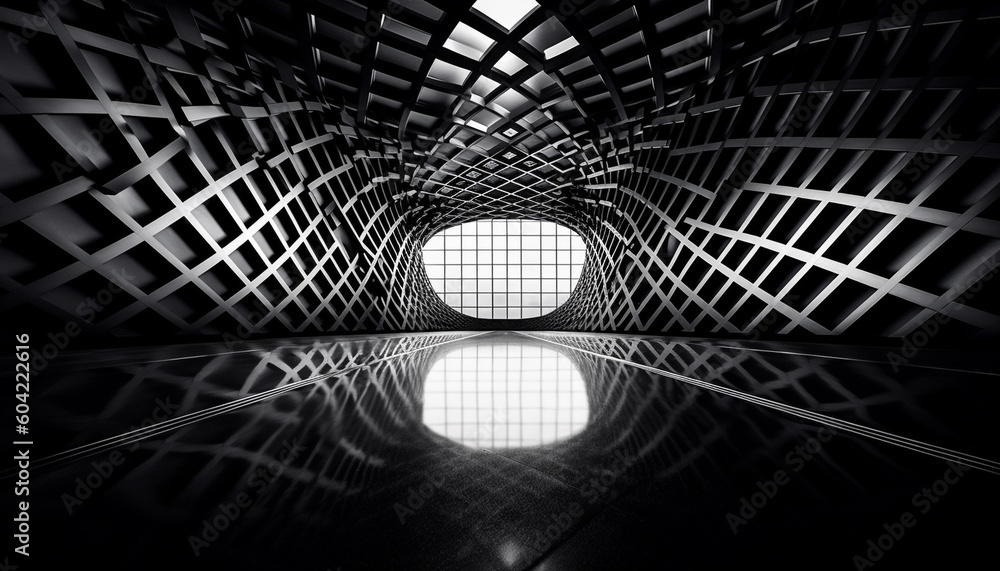 Poster futuristic architecture reflects abstract shapes in a modern geometric corridor generated by ai