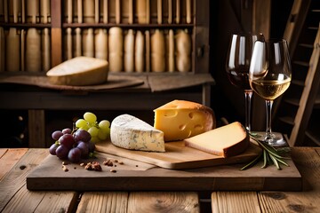 cheese and wine - obrazy, fototapety, plakaty