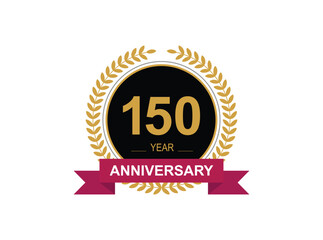 150th Anniversary Celebration. Anniversary logo design with golden color laurel wreath for birthday celebration event, invitation, greeting card, banner, poster, flyer, flyer.