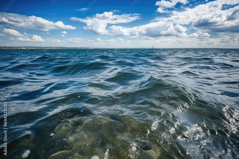 Poster serene lake with fluffy clouds in the sky generative ai