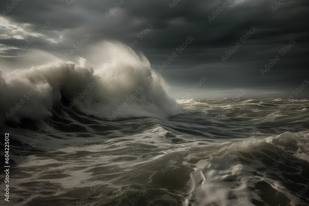Poster massive wave crashing in the middle of the ocean generative ai