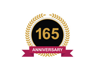 165th Anniversary Celebration. Anniversary logo design with golden color laurel wreath for birthday celebration event, invitation, greeting card, banner, poster, flyer, flyer.
