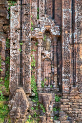MY SON SANCTUARY IS A LARGE COMPLEX OF RELIGIOUS RELICS COMPRISES CHAM ARCHITECTURAL WORKS. A UNESCO WORLD HERITAGE SITE IN QUANG NAM, VIETNAM. LOCATED ABOUT 30 KM WEST OF HOI AN ANCIENT TOWN.