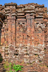 MY SON SANCTUARY IS A LARGE COMPLEX OF RELIGIOUS RELICS COMPRISES CHAM ARCHITECTURAL WORKS. A UNESCO WORLD HERITAGE SITE IN QUANG NAM, VIETNAM. LOCATED ABOUT 30 KM WEST OF HOI AN ANCIENT TOWN.