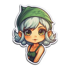 Fototapeta premium Cartoon sticker elf girl. sticker for printing. Generative AI