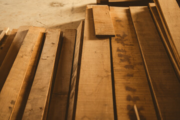wood board material industrial, using with carpenter machine equipment for wooden business construction factory, work about natural wood plank texture pattern in brown color, wooden stack background
